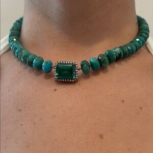 Turquoise Beaded Necklace with Emerald Pendant NW